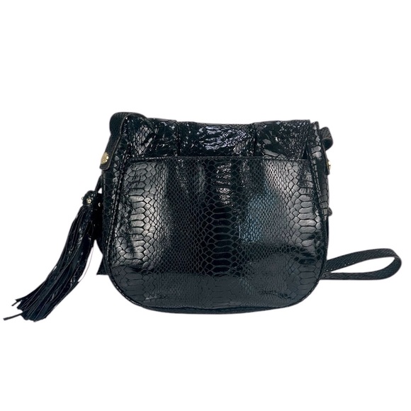 Vintage Carlos Falchi Snake Print Patent Leather Crossbody Bag Black - Picture 6 of 15